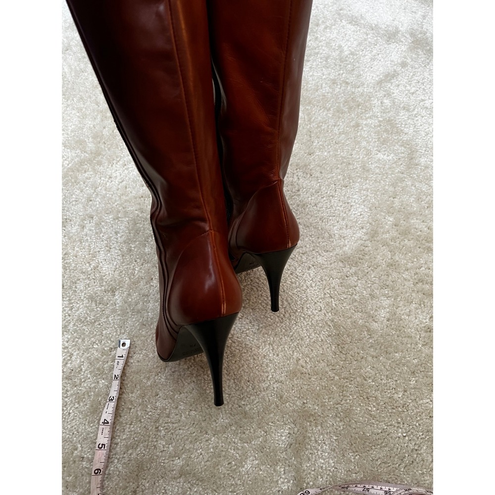 Vintage Charles David Italy Brown Leather Pointed Toe Stiletto Knee Boots 7.5 - Picture 7 of 7